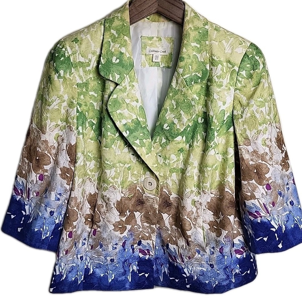 Coldwater Creek SIZE W 18‎ BLAZER Watercolor Floral Ombre Short Lined Jacket